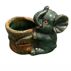 Vintage Majolica style ceramic Elephant Planter - 1950