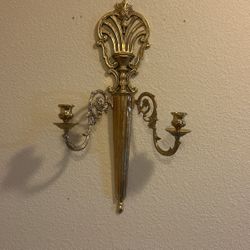 vintage brass double-arm wall candelabra, sconce