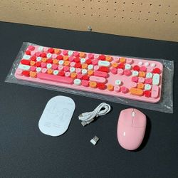 New MOFII Wireless Keyboard and Mouse Combo, Pink Wireless Keyboard, 2.4GHz Retro Full Size W/ Number Pad & Cute Mouse for Computer PC Laptop Windows 