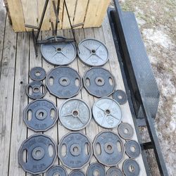 Olympic Steel Plates Iron Grip Hampton 445# Weight Lifting Plates And Rack