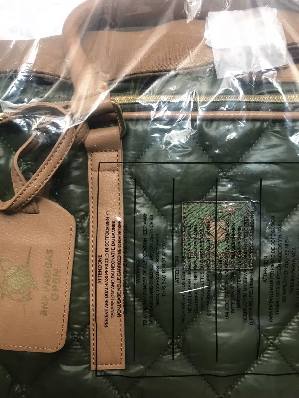 NEW!! FILA LTD EDITION BNP Paribas Open Tennis Bag Green Quilted Vegan Ltr NWT Reg$135
