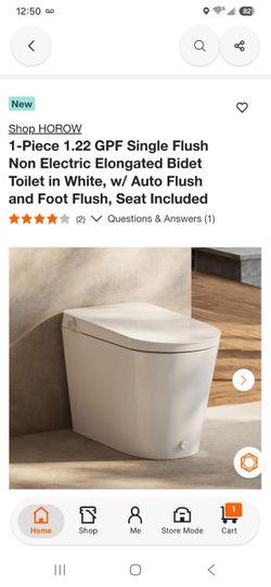 1-Piece 1.22 GPF Single Flush Non Electric Elongated Bidet Toilet in White, w/ Auto Flush and Foot Flush, Seat Included