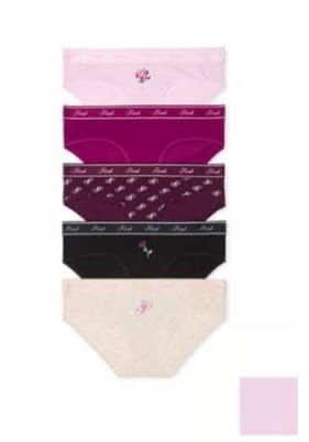 PINK 5 PACK LOGO COTTON HIPHUGGER PANTIES SIZE M