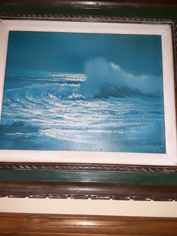 Signed Violet Parkhurst Oil Seascape Framed Painting