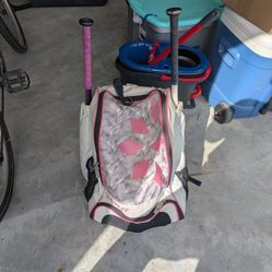 SoftBall Bag, Youth Helmet And 2 Bat