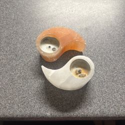 Peach Selenite Yin Yang Crystal Set W Candle Holder 
