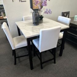 5 Piece faux marble top dining table set 