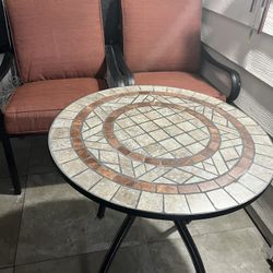 Round Mosaic Table & 2 Chairs W/ Cushions 