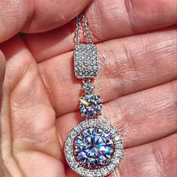 6 Carat Moissanite 18kt White Gold Plated Sterling Silver Necklace