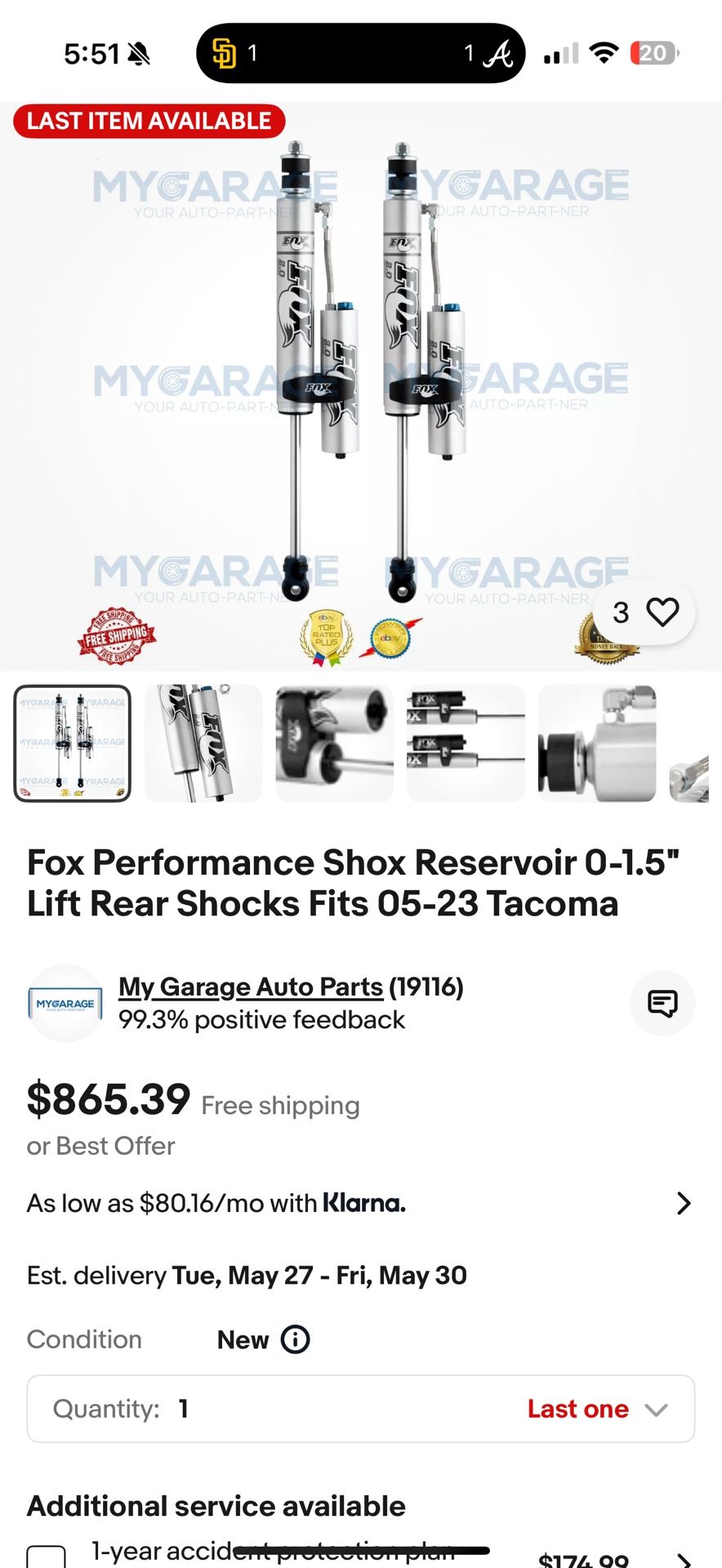 Fox Performance Shock Reservoir 0-1.5 LIFt Rear 05-23 Toyota TacomA