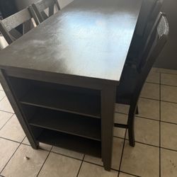 All Wooden Dining Table With Mini Storage End Cap And Chairs