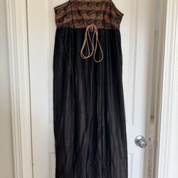 1950s eyeful by flaum Vintage Style 8492 Nylon Maxi Slip Dress Black Lace Pleated