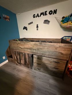 Twin Low Loft Bed with Drawers and Steps