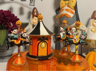 Rare Halloween Spooky Carousel Horse Miniature Fairy Garden Figurines Town Decor