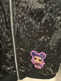 LOL Surprise Girls Black Sequin Zip-Up Jacket