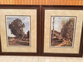 Vintage Framed Corot Landscape Prints – Matching Pair – Large Traditional Wall Art