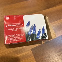 NEW Holiday Home 100 Blue Mini Christmas Lights 22.8ft Indoor/Outdoor Green Wire