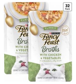 Fancy Feast Purina Broths Classic with Chicken and Vegetables Lickable Wet Cat Food