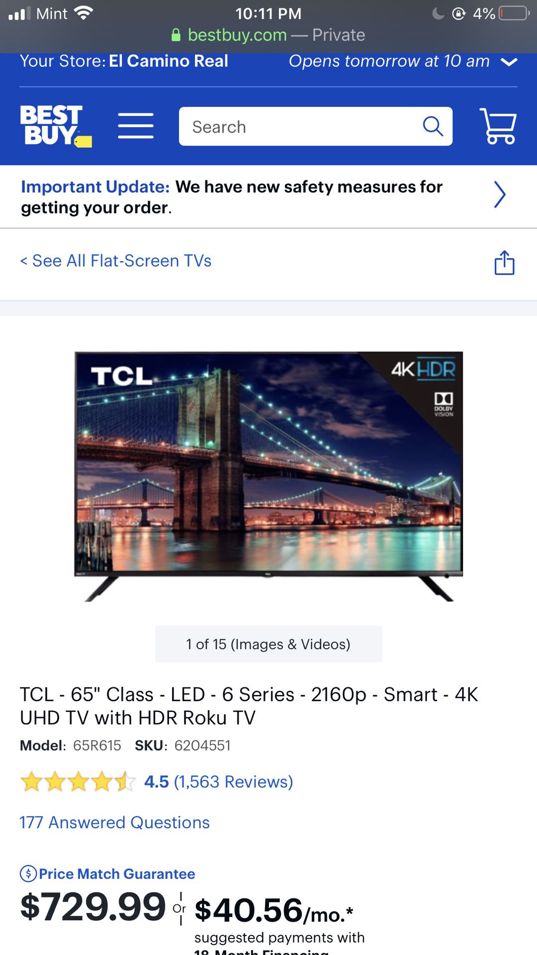 TCL 65" LED Y Series 2160p smart TV HD roku