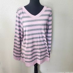 NEW Christopher and Banks womens Sweater sweatshirt Cotton Purple/Grey Stripped 