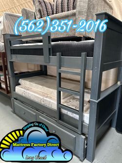 Triple twin grey bunk bed with mattresses colchones camas trundle