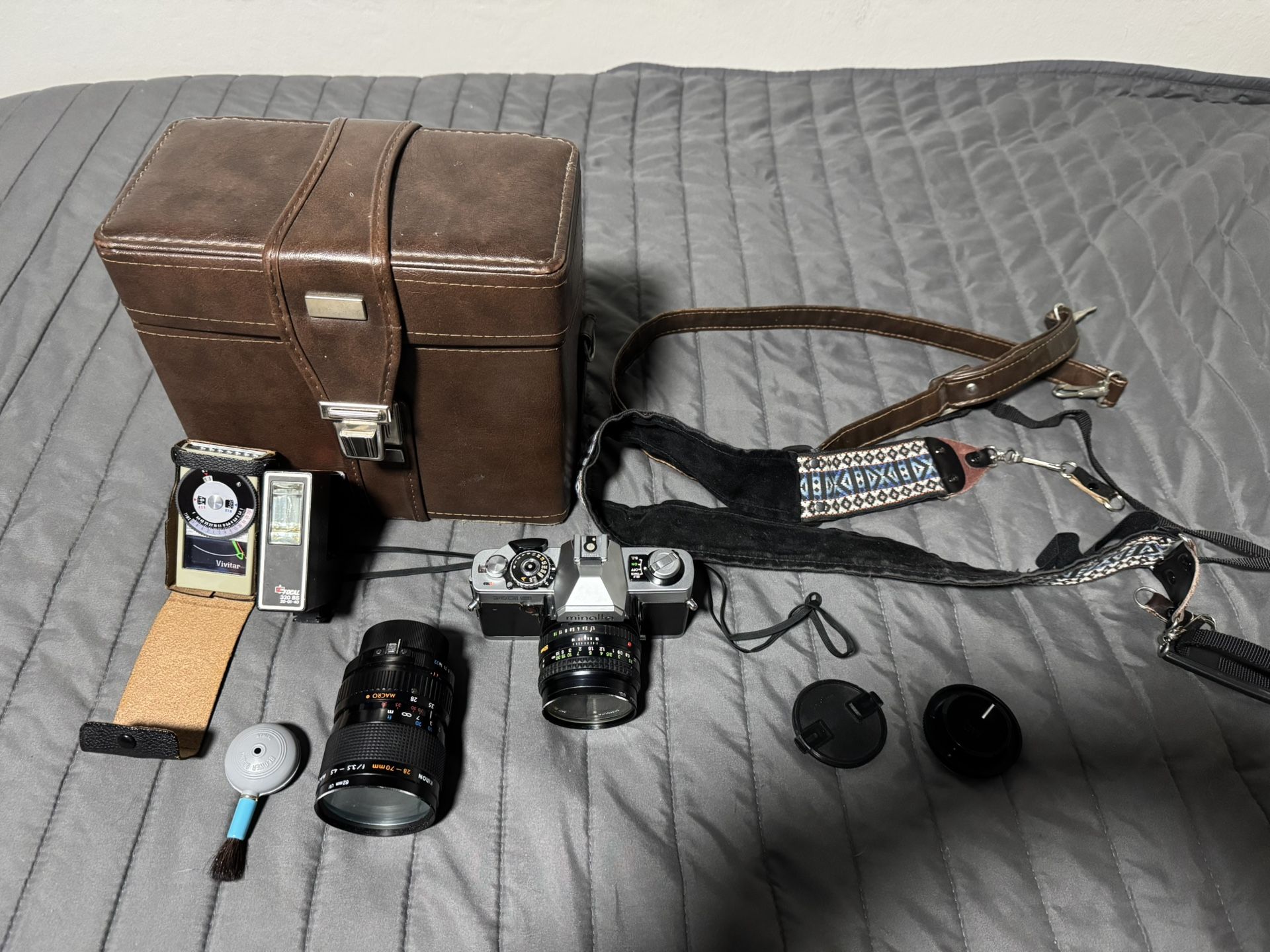 Minolta XG9, 2 Lenses, Flash, Leather Bag W/ Straps