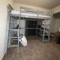 Wood Twin Size Loft Bed with Storage Shelves and Desk (mattress and desk chair included)