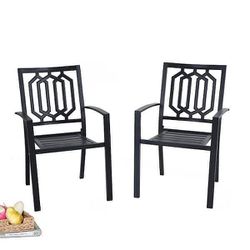 New Black Stackable Fashion Metal Patio Outdoor Dining Chair (2-Pack)