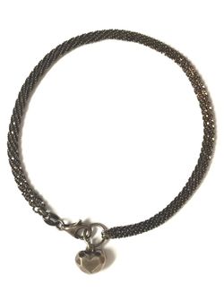 Milor Sterling Silver Double Stranded Ankle Bracelet With Dangling Heart Charm 9 3/16" .925 Italy