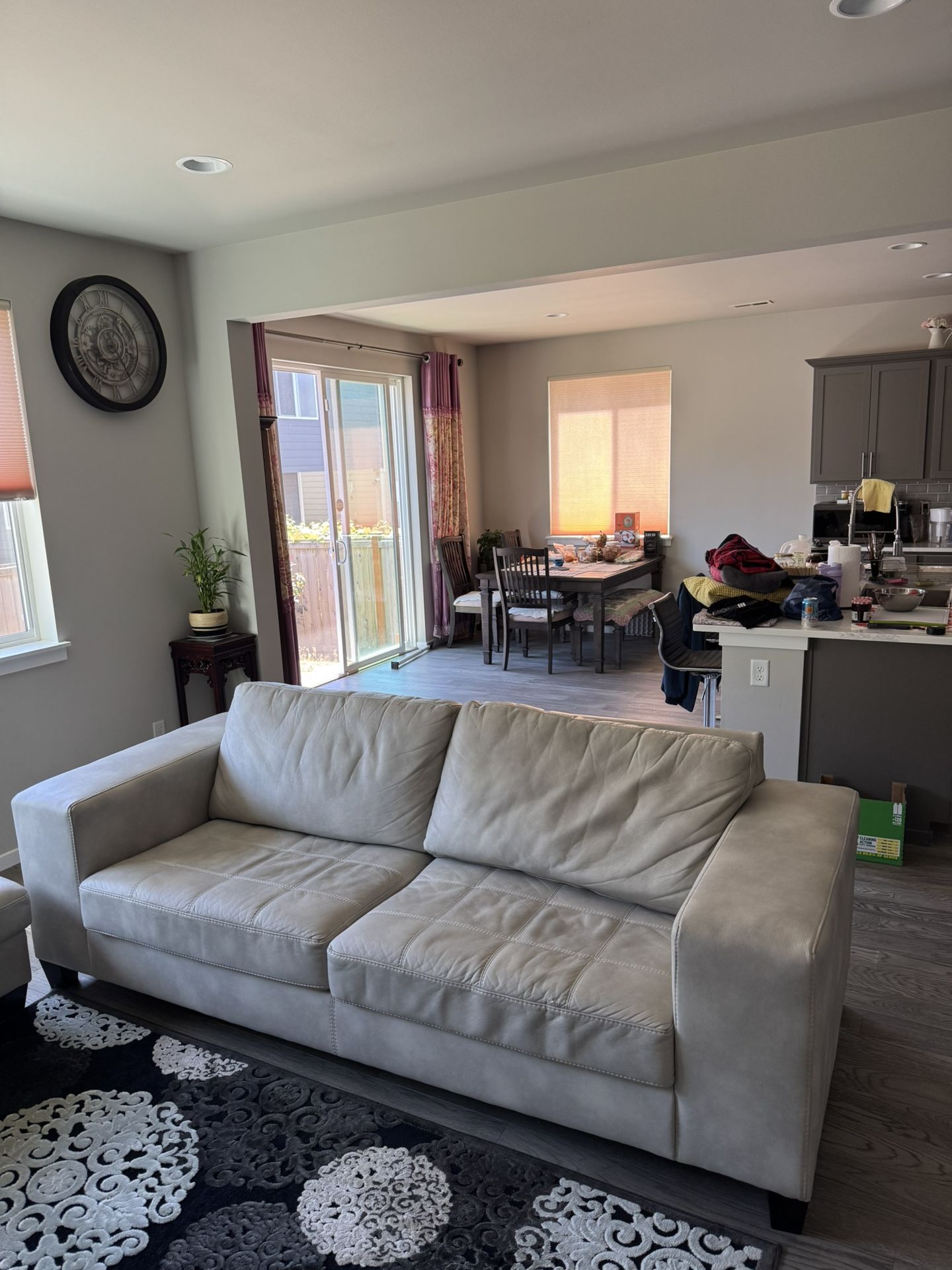 Large Leather Sofa With Footrest stool