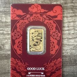 PAMP Good Luck Dragon 5 Gram Gold Bar 24k Gold