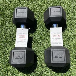 BRAND NEW 20 LB RUBBER HEX DUMBBELLS SET