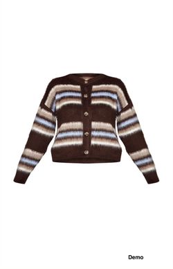 PrettyLittleThing Chocolate Striped Brushed Knit Cardigan (Large)