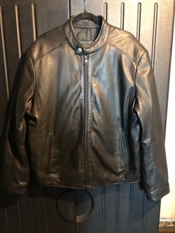 Men's Genuine Lambskin Leather Black Moto Café Racer Jacket Sz Large
