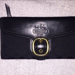 Coach Wallet Long Black Nylon With Blue Leather Lining 