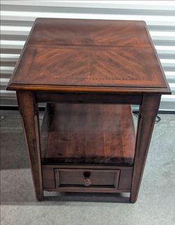 Wood End Table with Drawer and Shelf