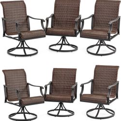 Patio Wicker Swivel Chair Set of 6, Heavy Duty Outdoor Dining Chair with 23.5'' High Back, Extra-Large Water-Fall Seat, Rattan Porch Gentle Rocker for