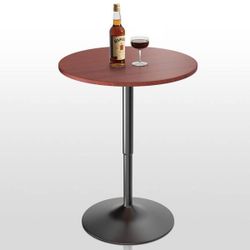 Red Wood Grain Round Wood Bar Height Outdoor Bistro Table with Adjustable Black Stand and Rotation (Dia. 23.5 in. )