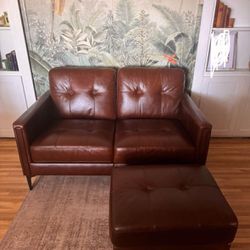 Harvard Brown Leather Loveseat Couch