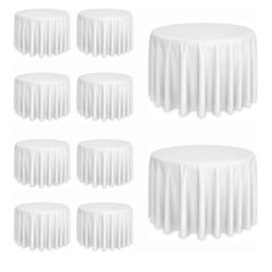 10 Pack White Round Tablecloths, 120 Inch 
