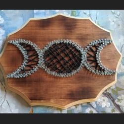 Handmade String Art Triple Moon Goddess Decor Wood