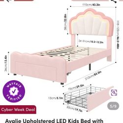 LED Kids Bed with
Drawer & Adjustable Headboard