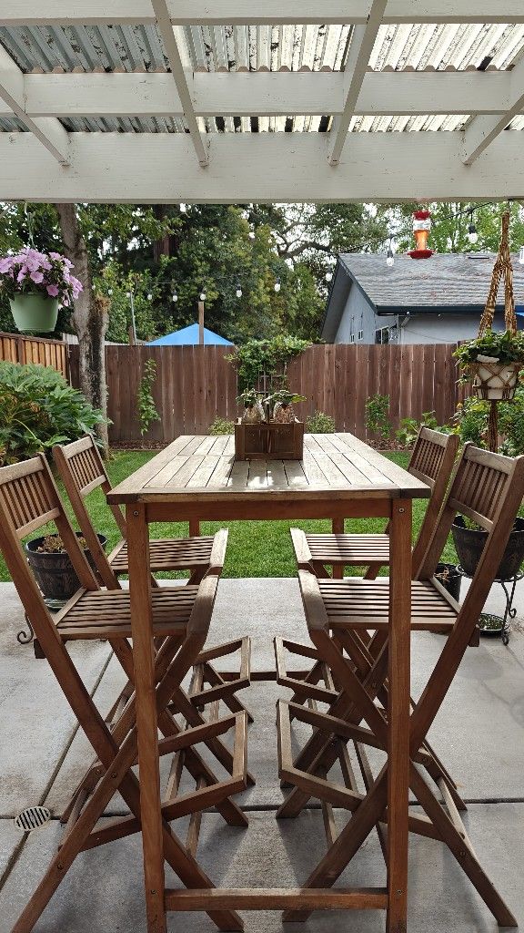 4-Person Outdoor High-Top Wood Dining Set