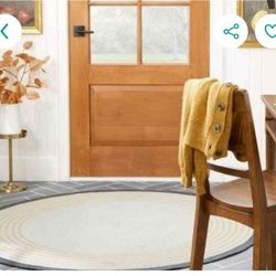 Braided Rug Round 5ft Neutral Magnolia Farmhouse Country Cottage