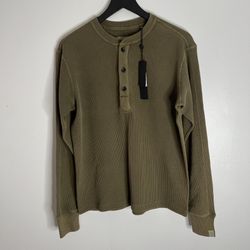 Rag & Bone Icons Garment Dyed Waffle Henley Shirt Mens Medium Olive Green NWT
