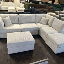 Beige corduroy 4 Pc sectional sofa set with ottoman