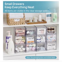 Vtopmart 8 Pack Small Clear Stackable Storage Drawers,Acrylic Bathroom Makeup Organizer,Plastic Storage Bins For Vanity, Undersink, Kitchen Cabinets, 