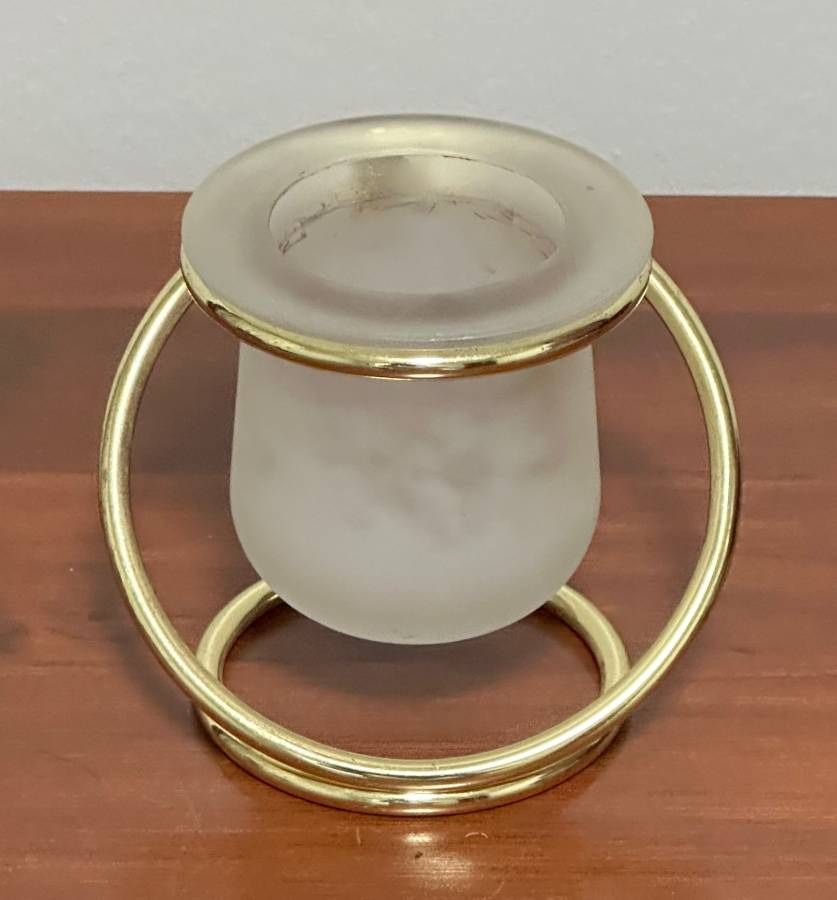Vintage PartyLite Votive Tealight Frosted Glass Duo Gold Brass Interlocking Rings Candle Holder