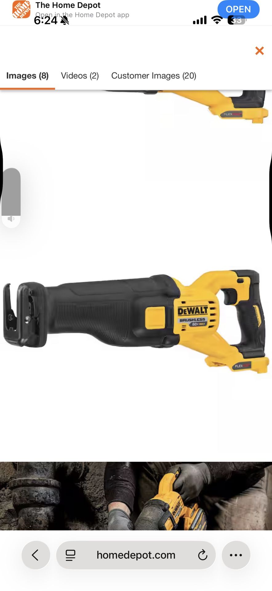 DEWALT FLEXVOLT 60V MAX Cordless Brushless Reciprocating Saw (Tool Only)