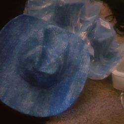 Denim Color Cowgirl Hat With Glitter And Black Cowgirl Hat With Metal Accent 